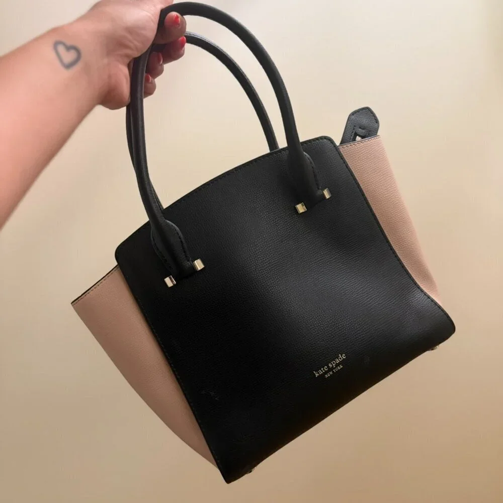 Kate Spade New York Sydney Satchel Crossbody Black Pink Gold Medium Tote